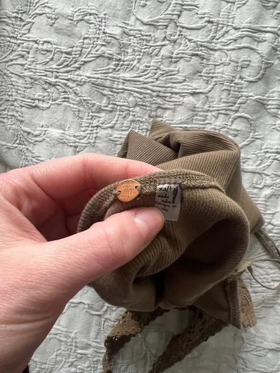 FP One Crochet Halter Knit Tank Top - Brown/Khaki Color - Picture 3 of 3